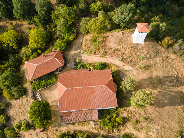 Aerial view of Medieval Churilovo monastery dedicated to Saint George, known as monastery with the devils, Blagoevgrad Region, Bulgaria - Фото, изображение