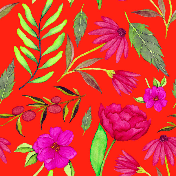 Watercolor seamless pattern with flowers. Vintage floral pattern. Flower seamless pattern. Botanical art. Floral botanical collection. Wedding floral set. Watercolor botanical design. - Fotografie, Obrázek