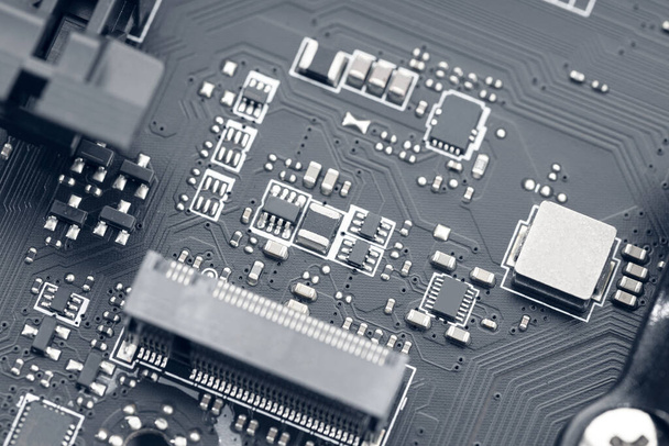 Elektroninen piiri Chip tietokoneen emolevyn. Abstrakti taustateknologia - Valokuva, kuva
