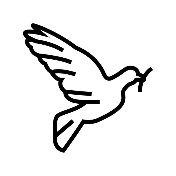 鳩バード・キリスト教線のアイコン・ベクトル。鳩鳥キリスト教のサインだ。隔離された輪郭シンボルブラックイラスト - ベクター画像