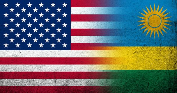 Verenigde Staten van Amerika (USA) nationale vlag met Rwanda nationale vlag. Grunge achtergrond - Foto, afbeelding