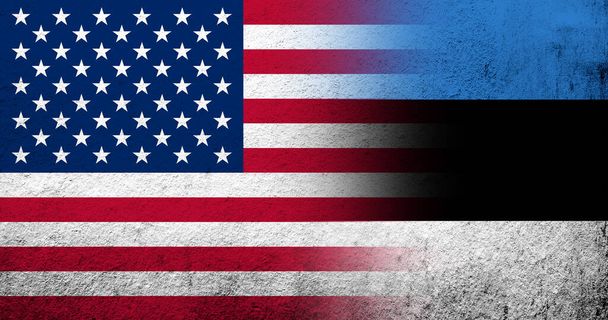 Verenigde Staten van Amerika (USA) nationale vlag met Estland nationale vlag. Grunge achtergrond - Foto, afbeelding