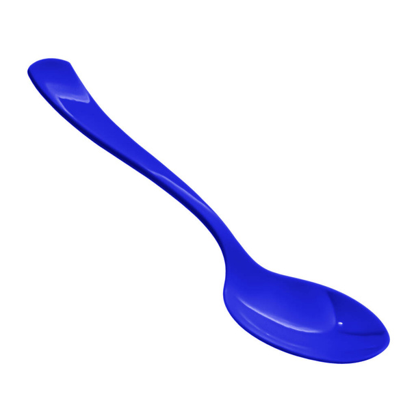 Blue Disposable Plastic Cutlery, Single use spoon, Disposable tableware, Plastic pollution, waste, eco, ecology, recycle. Clipping path, isolated on white background - Photo, Image