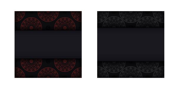 Ready-to-print postcard design in BLACK colors with Greek ornaments. Invitation template with space for your text and LUXURY patterns. - Вектор, зображення