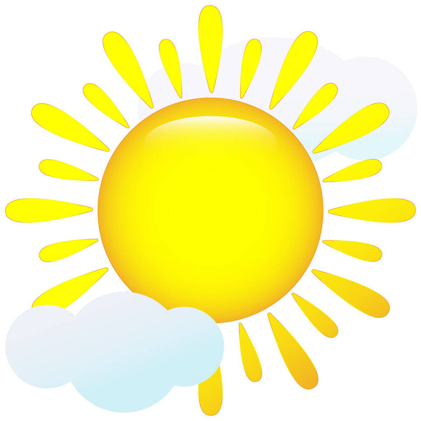 Bright sun on a cloudy sky. Icon. Illustration. - Photo, Image
