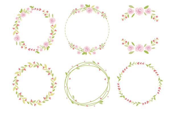 милі пастельні зелено-рожеві валентинні троянди плоский стиль колекція вінок
  - Вектор, зображення