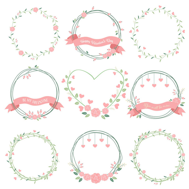 minimal valentines wreath in pastel color - Vector, Imagen