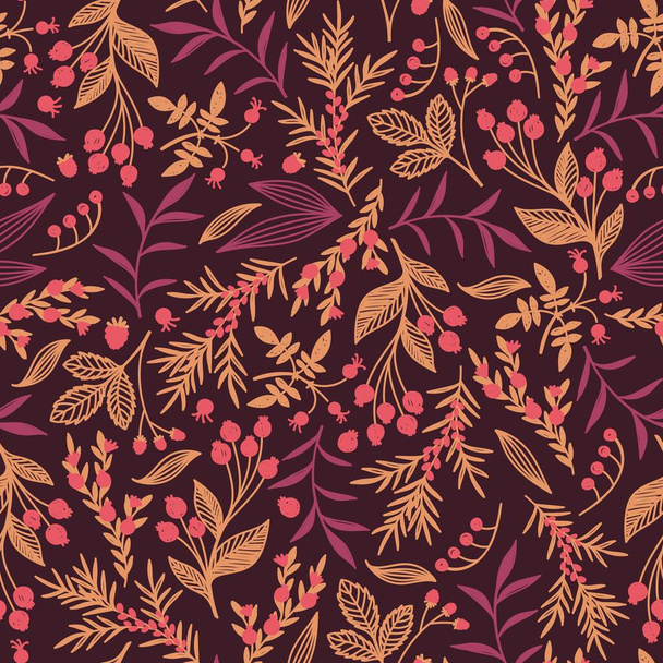 Seamless pattern with autumn berries in pink tones on a purple background in vector - Vector, afbeelding