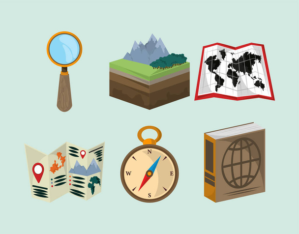 geography study icons - Διάνυσμα, εικόνα