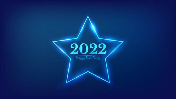 2022 Mutlu Yıllar Neon geçmişi. Noel tebrik kartı, el ilanı ya da posterler için parlak efektlerle yıldız şeklinde çerçeveli. Vektör illüstrasyonu - Vektör, Görsel