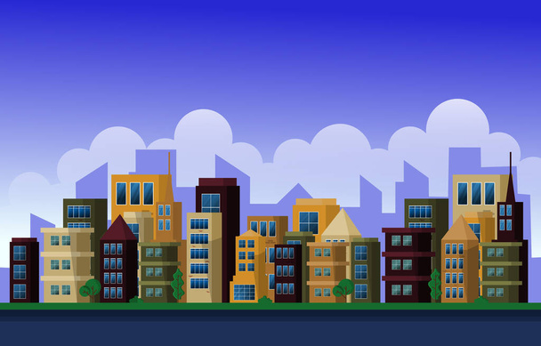 Dag Stad Stedelijke wolkenkrabber Building Cityscape View Flat Design Illustratie - Vector, afbeelding