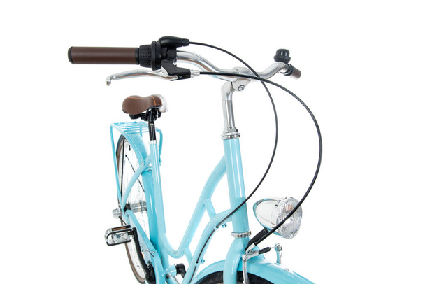 Close up blue retro bicycle  in perspective view , isolated - Photo, Image