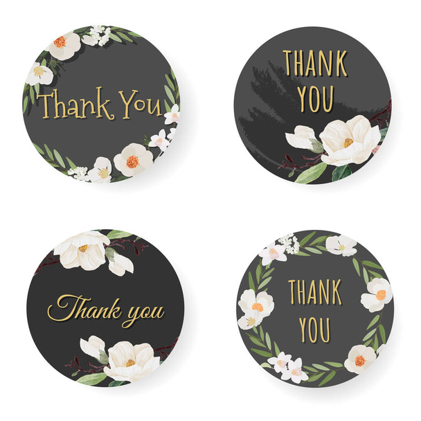 white camellia and white magnolia flower thank you sticker for logo template collection - Vector, Image