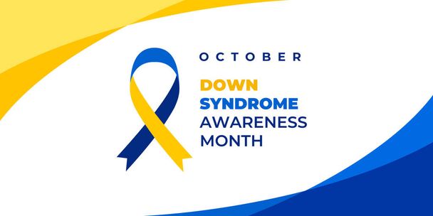 Down syndrome awareness month. Vector web banner, background, poster, card for social media, networks. Text down syndrome awareness month, october with blue and yellow ribbon - Vector, Image