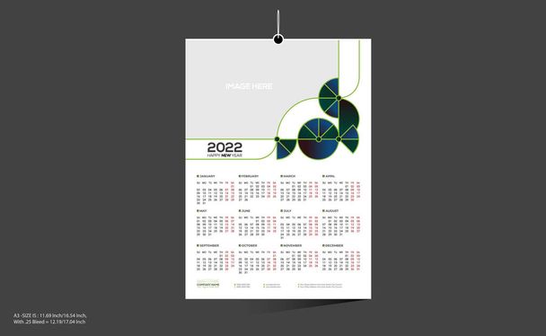 12 μήνες πράσινο χρώμα διάνυσμα 2022 τοίχο σχεδιασμό ημερολόγιο για κάθε είδους χρήση - Διάνυσμα, εικόνα