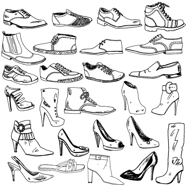 Diferentes zapatos dibujados a mano
 - Vector, Imagen
