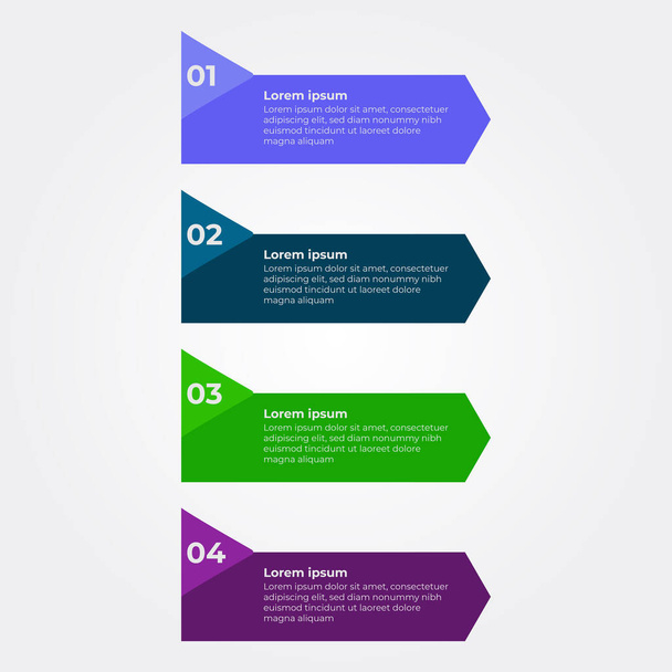 Négy lépés Infografikai tervezés. lapos többszínű infografikus kialakítás - Vektor, kép