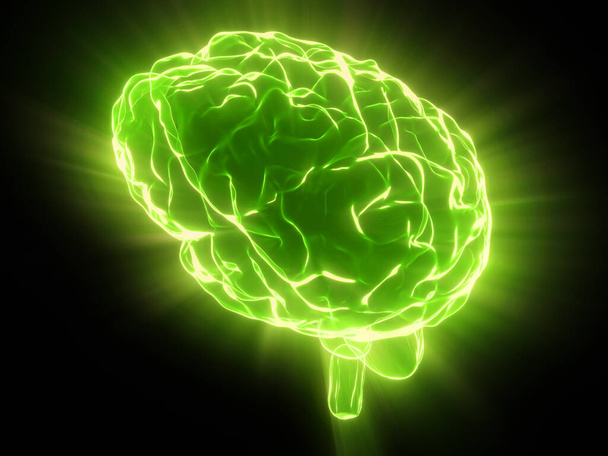 Ludzki mózg odizolowany na czarnym tle - ilustracja 3D - Zdjęcie, obraz