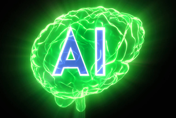 Inteligencia artificial, cerebro humano - ilustración 3D - Foto, imagen