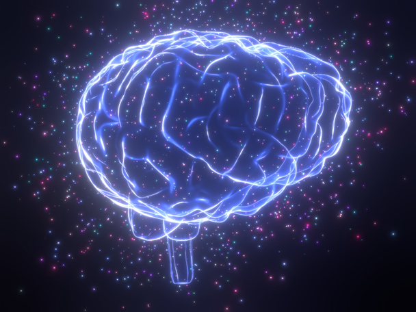 Emberi agy elszigetelt fekete háttér - 3D illusztráció - Fotó, kép