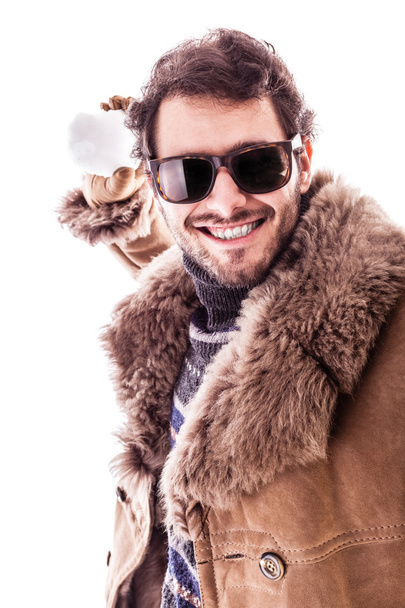 Throwing a Snowball and smiling - Foto, Imagem