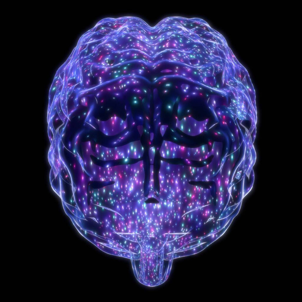 Людський мозок ізольований на чорному тлі - 3D ілюстрація
 - Фото, зображення