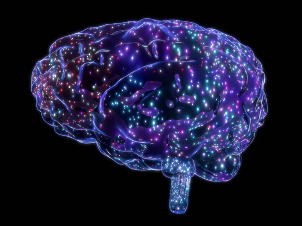 Cerebro humano aislado sobre fondo negro - Ilustración 3D - Foto, imagen