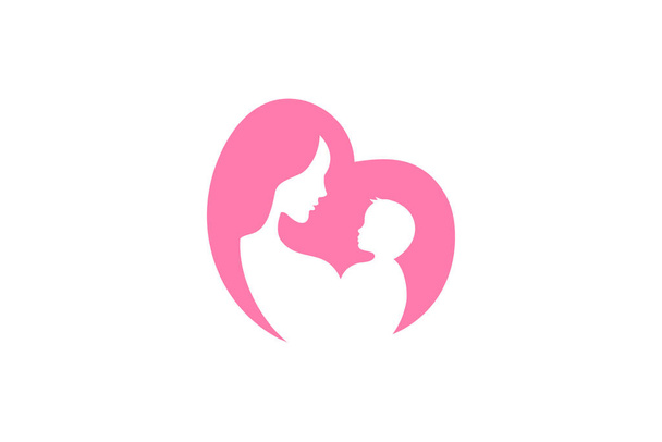Векторный символ матери и ребенка. Мама обнимает ребенка шаблон логотипа. - Вектор,изображение