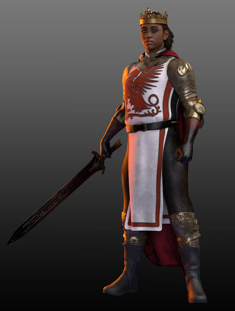 Fantasy POC Male King or Knight in Medieval Armor with Sword - Photo, Image