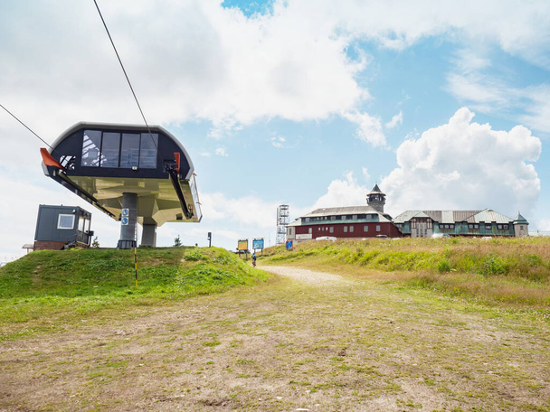 Chairlift cableway end on the Klinovec mountain top. Ore mountains in summer time,  Czech republic - Photo, Image