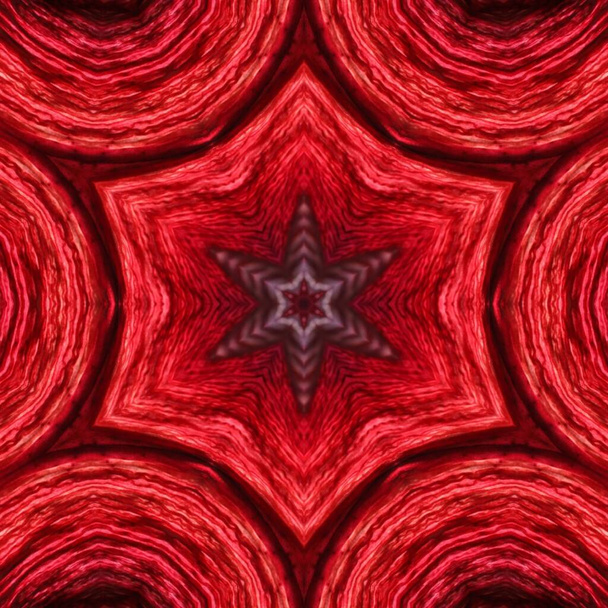 abstract background of flower pattern of kaleidoscope. red black background fractal mandala. kaleidoscopic arabesque - Photo, Image