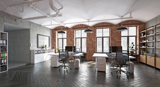 moderno concetto di interior design per ufficio. idea di rendering 3d - Foto, immagini