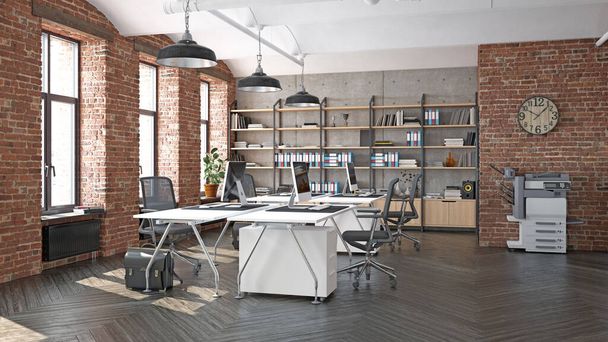 concepto moderno de diseño de interiores de oficina. 3d idea de renderizado - Foto, Imagen