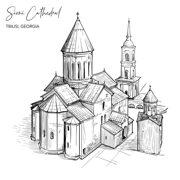 Sioni Cathedral Black and white drawing - Vector, Image