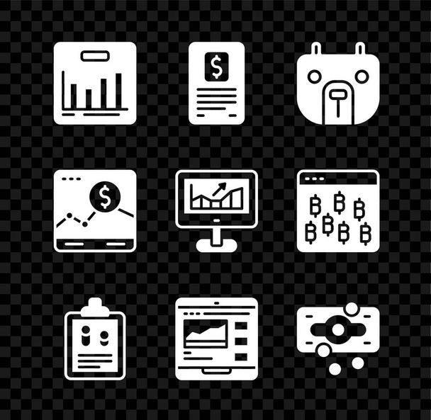 Set Pie kaavio infographic, Business Finance Report, Bear market, kaupankäynnin kursseja, pinot paperirahaa käteistä, Verkkosivusto kasvun ja Computer icon. Vektori - Vektori, kuva