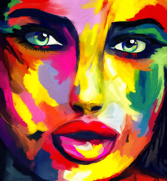 Illustratie van portret vrouw abstract effect veelkleurig schilderen  - Foto, afbeelding