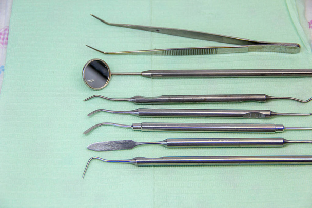 Dental instruments on the napkin - Photo, Image