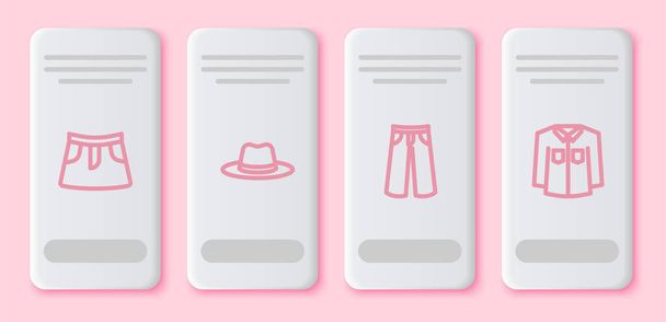 Set line Skirt, Man hat, Pants and Shirt. White rectangle button. Vector - Vector, Image