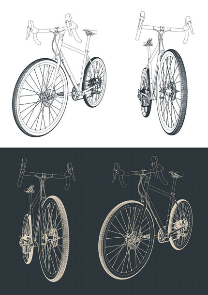 Stylized vector illustration of blueprints of gravel bike - Vector, Image