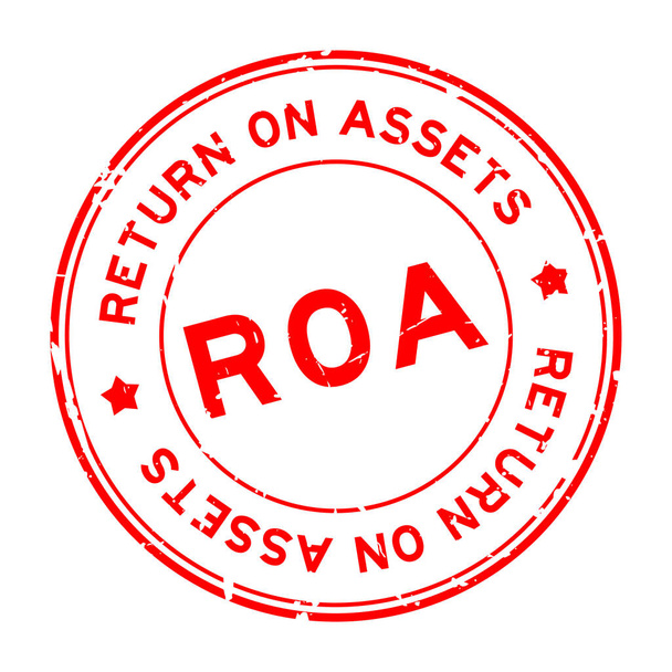 Grunge piros ROA Eszközhozam szó kerek gumi pecsét bélyegző fehér háttér - Vektor, kép