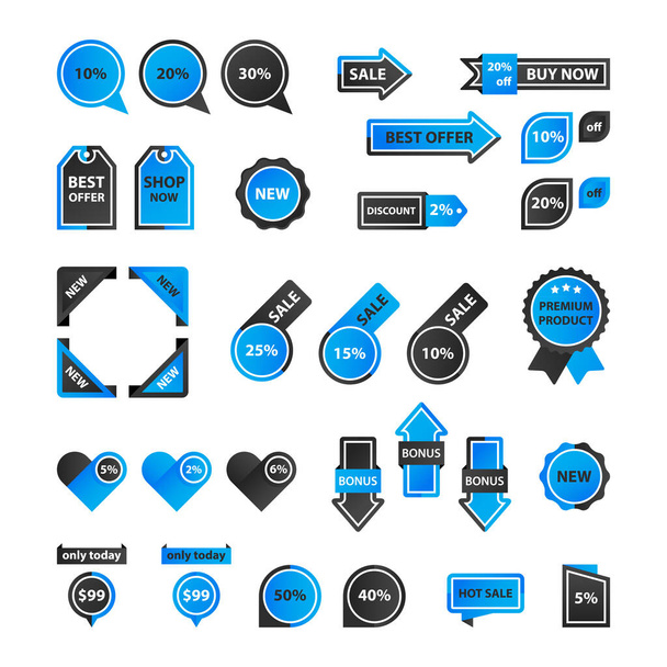 Vector stickers, price tag, banner, label. Coupon sale, offers and promotions vector template. Set of buttons, icons on the theme of shopping, commerce. - Vektori, kuva