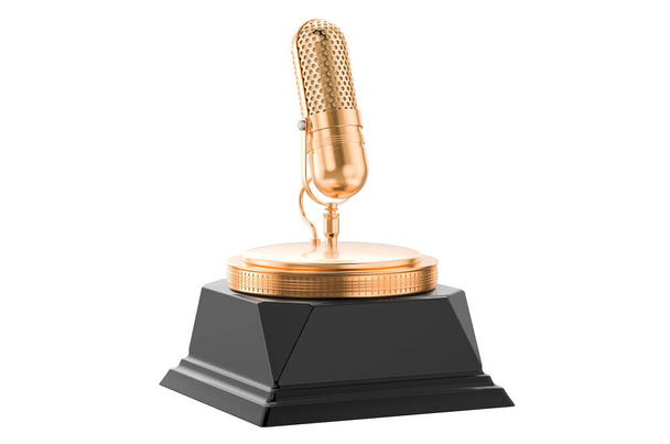Microphone golden award concept. 3D rendering isolated on white background - Foto, Imagen