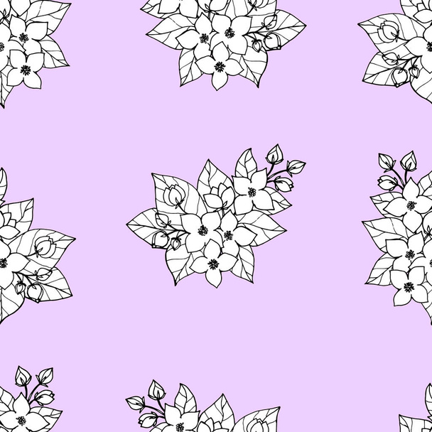 Seamless pattern with branches of blossoming Philadelphus, jasmine. - Vektori, kuva