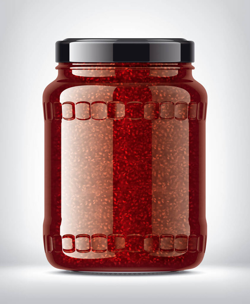 Glass Jar with Raspberry Jam on Background.  - Фото, зображення