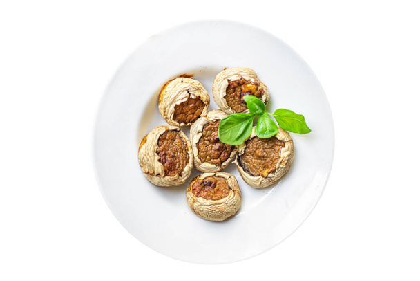 mushroom stuffed vegetables mushrooms baked no meat fresh portion ready to eat meal snack on the table copy space food background rustic. top view keto or paleo diet veggie vegan or vegetarian - Photo, Image