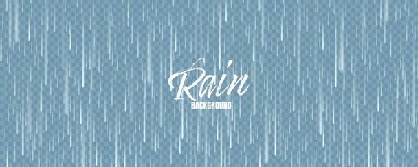 Realistic blue rain texture. Rainfall, water drops effect. Autumn wet rainy day. Vector illustration. - Vector, Image
