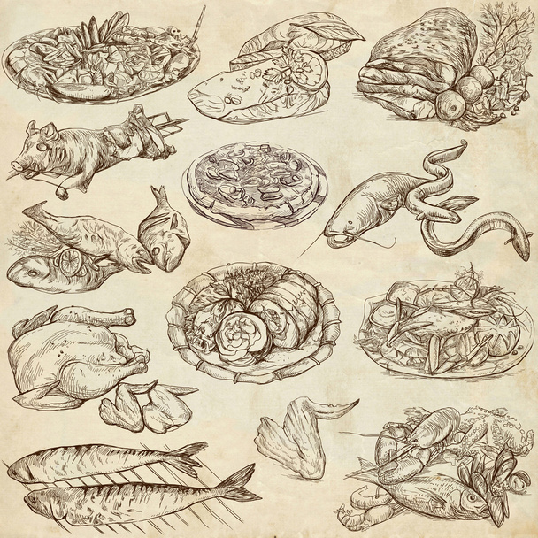 Food around the World, an hand drawn illustration - Foto, imagen