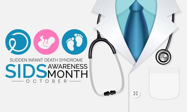 El mes de conciencia del síndrome de muerte súbita del lactante (SMSL) se observa cada año en octubre, estas muertes a menudo ocurren durante el sueño o en el área de sueño del bebé. Ilustración vectorial - Vector, imagen