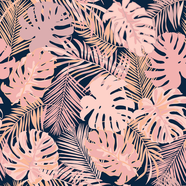 nahtloses tropisches Muster mit Palmblättern und Monstera - Vektor, Bild