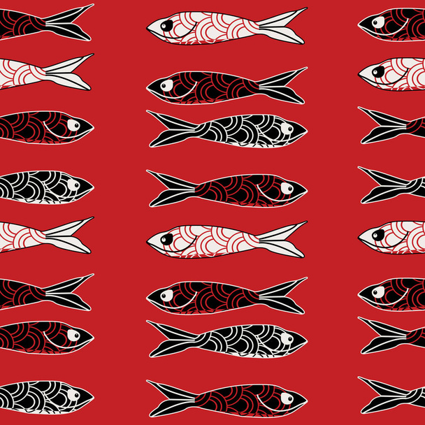 seamless pattern with fish, hand drawn. - Vector, Image